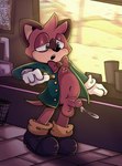 anthro balls belly bodily_fluids bottomless bow_tie clothed clothing cum erection footwear fur genital_fluids genitals green_eyes male navel orgasm penis red_body red_fur shoes slightly_chubby solo salamikii sega sonic_the_hedgehog_(series) the_murder_of_sonic_the_hedgehog barry_(sonic) macropod mammal marsupial quokka hi_res