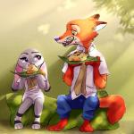 anthro duo female male weketa disney zootopia judy_hopps nick_wilde canid canine fox lagomorph leporid mammal rabbit red_fox true_fox 1:1 2016 hi_res