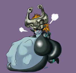 belly big_belly big_breasts black_body black_ears black_mouth black_skin blue_body blue_markings blue_skin blush breasts featureless_breasts female fetal_movement flustered frustrated fused_shadow grey_helmet hair huge_belly huge_breasts huge_thighs humanoid_pointy_ears hyper hyper_belly hyper_breasts hyper_pregnancy markings multicolored_body navel not_furry open_mouth orange_hair outie_navel pointy_ears pregnant purple_background red_eyes red_tongue sharp_teeth shortstack shortstack_female simple_background solo teeth thick_thighs three-quarter_view tongue two_tone_body yellow_sclera antassmax nintendo the_legend_of_zelda twilight_princess midna humanoid imp twili 2023 absurd_res colored digital_media_(artwork) hi_res shaded signature