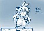 alternate_species anthro breast_size_difference breasts button_prompt casual_nudity eyes_closed featureless_breasts female gradient_background horn humor interface notebook nude simple_background smile smirk solo text conditional_dnp tom_fischbach l.a._noire twokinds flora_(twokinds) lady_nora_(twokinds) felid keidran mammal pantherine tiger 2023 adobe_photoshop_(artwork) animated blue_and_white digital_media_(artwork) english_text monochrome short_playtime sketch