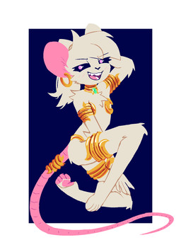 accessories_only accessory anthro armband bangle black_sclera blush border chest_tuft clothed clothing ear_piercing ear_ring femboy fur furgonomics gold_(metal) gold_accessory gold_jewelry hair jewelry jewelry_only legband long_tail male necklace open_mouth pawpads piercing pink_eyes pink_pawpads pose ring_piercing skimpy solo tail tail_accessory tail_jewelry tailband thighband tuft white_body white_border white_fur horizon-fucker reggie_(whygena) mammal murid murine rat rodent 2025 hi_res pinup