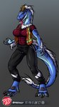 anthro clothing female high-vis high-visibility_vest solo topwear track_pants vest predaguy anthrosaurs heidemarie_(the_terroriser) cryolophosaurus dinosaur prehistoric_species reptile scalie theropod hi_res