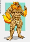 anthro barazoku big_muscles birthday bulge detailed_bulge gift huge_muscles latex male muscular muscular_anthro solo x-monic xedryk canid canine canis goo_creature mammal wolf hi_res