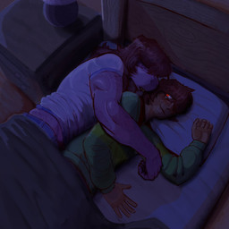 anthro bed body_hair clothed clothing duo female from_behind_position fully_clothed furniture happy_trail looking_at_another male male/female muscular muscular_female pubes pubes_exposed sex sleeping spoon_position spooning vaalgarth deltarune undertale_(series) kris_dreemurr susie_(deltarune) human mammal reptile scalie 1:1 hi_res