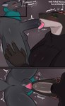 anthro anus ball_fondling ball_lick balls ballsurfing begging_male big_breasts biped black_body blush bodily_fluids breasts clenched_teeth deep_throat duo erection eyes_closed fellatio female fondling foreskin genitals green_sclera heart_symbol licking licking_tip low-angle_view male male/female oral oral_penetration oversized_fellatio oversized_oral partially_retracted_foreskin penetration penile penis penis_in_mouth penis_lick saliva sex sound_effects sucking_tip teasing teeth tongue tongue_out tongue_out_fellatio worm's-eye_view yellow_eyes sijimmy456 canid canine canis mammal reptile scalie wolf absurd_res hi_res