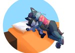 anthro bed blue_body blue_fur clean_diaper clothed clothing cuddling diaper fur furniture male pillow simple_background sleeping toddler wearing_diaper white_body white_fur young young_anthro kiomitea colby_(husky) yukon canid canine canis domestic_dog husky mammal nordic_sled_dog spitz wolf absurd_res hi_res