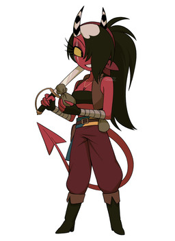 breasts clothed clothing female hair hair_over_eye medium_breasts melee_weapon money_bag not_furry pirate simple_background solo spade_tail sword tail weapon white_background enaic31 hellaverse helluva_boss sallie_may_(helluva_boss) demon demon_humanoid humanoid imp absurd_res hi_res trans_(lore) trans_woman_(lore)