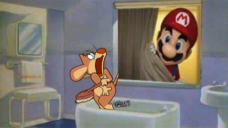 looking_at_another nude nude_anthro nude_male peeping screaming screencap screencap_background toony doodledoggy mario_bros metro-goldwyn-mayer nintendo tom_and_jerry doodle_(doodledoggy) mario beagle canid canine canis domestic_dog goo_creature human hunting_dog mammal scent_hound 16:9 compression_artifacts meme reaction_image redraw widescreen