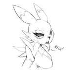 anthro breasts female half-closed_eyes narrowed_eyes open_mouth solo teeth tongue tongue_out pikative bandai_namco digimon canid digimon_(species) mammal renamon hi_res monochrome