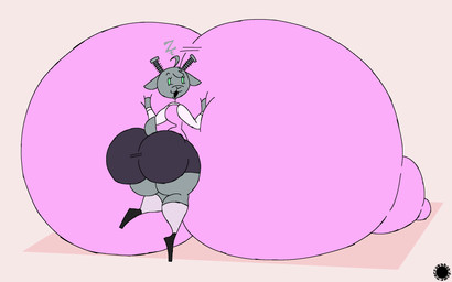 anthro big_breasts big_butt bolt_(fastener) bottomwear breast_squish breasts bubble_butt butt clothing curvy_figure erect_nipples eyelashes female footwear fur grey_body grey_fur hand_on_own_breast head_tuft hourglass_figure huge_breasts hyper hyper_breasts knee_highs knee_socks legwear logo nipples one_leg_up raised_leg rear_view shirt skirt small_waist socks solo squish text thick_thighs topwear tuft wasp_waist wide_hips thatdawgmurray zinc_(dravidia) bovid caprine goat mammal aliasing artist_logo artist_name digital_media_(artwork) hi_res signature