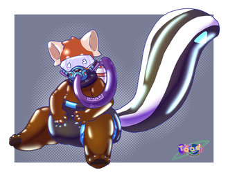 4_toes 5_fingers anthro border brown_pawpads clothed clothing diaper feeding_tube feet fingers gag hand_on_diaper hypnosis hypnotic_visor latex latex_body latex_diaper logo male medical_instrument milk mind_control pacifier pacifier_gag pawpads scientific_instrument sitting skunk_tail solo text toes touching_diaper tube tube_feeding wearing_diaper white_border tropojet jet_(tropojet) ailurid mammal red_panda absurd_res artist_logo english_text hi_res