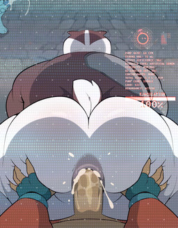 anal anal_penetration anthro big_butt bodily_fluids butt butt_grab clothing cum cum_in_ass cum_inside cumshot doggystyle ejaculation erection fingerless_gloves from_behind_position genital_fluids genitals gloves group hand_on_butt handwear huge_butt male male/male male_penetrated male_penetrating male_penetrating_male masturbation mechanical_arm multicolored_body nude penetration penile penile_penetration penis penis_in_ass sex text trio two_tone_body conditional_dnp erobos cartoon_network mao_mao:_heroes_of_pure_heart badgerclops ol'_blue badger canid canine canis domestic_dog mammal mustelid musteline absurd_res english_text hi_res