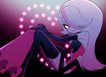 4_arms choker clothed clothing crossdressing drag_queen eyelashes eyeshadow freckled_shoulders freckles jewelry long_eyelashes makeup male multi_arm multi_limb necklace solo wig enaic31 hazbin_hotel hellaverse angel_dust arachnid arthropod demon humanoid spider hi_res