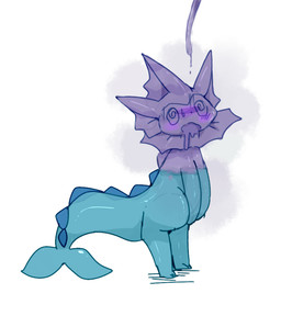 ambiguous_gender blue_body blush bodily_fluids corruption drooling feral hypnosis mind_control purple_body saliva slime solo spiral spiral_eyes sweat tail winte nintendo pokemon eeveelution generation_1_pokemon muk pokemon_(species) vaporeon