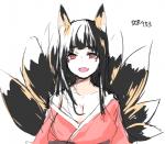 9_tails big_breasts black_body black_fur black_hair breasts canine_ears cleavage clothed clothing eye_markings female fox_tail fur hair looking_at_viewer markings multi_tail open_mouth red_eyes smile solo tail yellow_body yellow_fur yumihico asian_mythology east_asian_mythology korean_mythology mythology scp_foundation scp-953 animal_humanoid canid canid_humanoid canine canine_humanoid fox fox_humanoid fox_spirit humanoid kumiho mammal mammal_humanoid mythological_canine mythological_creature mythological_fox