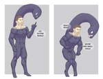 ballbusting cock_and_ball_torture duo genital_torture humor male male_focus muscular not_furry pain pecs smile text tongue tongue_out 9x9 marvel eddie_brock venom_(marvel) alien human humanoid mammal symbiote english_text