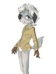 anthro blue_eyes briefs bulge clothed clothing fur grey_body grey_fur hair male pantsless solo underwear white_hair young futatsuchi cyberconnect2 fuga:_melodies_of_steel little_tail_bronx britz_strudel canid canine caninu canis dobermann domestic_dog mammal pinscher 2025 absurd_res hi_res