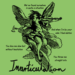 ambiguous_gender axe black_and_green clothed clothing green_background holding_object holding_violin holding_weapon lyrics male simple_background solo text weapon wings kawattame faun humanoid satyr 1:1 english_text monochrome