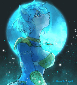 anthro armor blue_body blue_fur blue_hair body_armor choker countershade_face countershade_torso countershading female fur hair jewelry moon necklace shoulder_pads solo sparkles twitter_handle vambrace white_body white_fur mocharepskn nintendo star_fox krystal_(star_fox) canid canine fox mammal