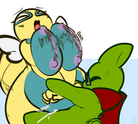 4_fingers anthro anthro_on_anthro anthro_penetrated anthro_penetrating anthro_penetrating_anthro areola belly big_breasts blue_body blue_eyewear blue_glasses blue_scales blush bodily_fluids bouncing_breasts breasts clothed clothing cum cum_from_vagina cum_in_vagina cum_inside cum_splatter duo eyelashes eyes_closed eyewear female female_penetrated fingers genital_fluids glasses green_body green_scales huge_breasts kerchief larger_female larger_penetrated looking_pleasured male male/female male_penetrating male_penetrating_female nipples nude onomatopoeia open_mouth orgasm penetration penile penile_penetration penis_in_vagina purple_nipples red_kerchief scales sex simple_background size_difference slightly_chubby smaller_male smile sound_effects text tongue tongue_out vaginal vaginal_penetration white_background wide_hips wings wrist_grab yellow_body yellow_scales thefablednekos nintendo pokemon dia_(thefablednekos) jay_(thefablednekos) dunsparce generation_2_pokemon larvitar pokemon_(species) 2017 dated digital_media_(artwork) hi_res