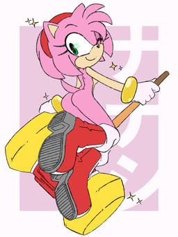 accessory anthro boots bracelet breasts butt clothing eyelashes female footwear fur gloves green_eyes hair hair_accessory hairband hammer handwear head_tuft holding_hammer holding_object holding_tool holding_weapon jewelry looking_at_viewer looking_back looking_back_at_viewer mostly_nude nude one_eye_closed pink_body pink_fur pink_hair purple_background rear_view red_boots red_clothing red_footwear shoes short_hair simple_background small_breasts smile solo sparkles tan_body tan_fur tools tuft weapon white_background white_clothing white_gloves white_handwear wink winking_at_viewer minty_lewdness sega sonic_the_hedgehog_(series) amy_rose eulipotyphlan hedgehog mammal 3:4 hi_res