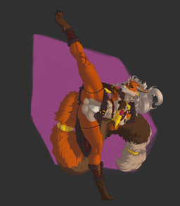 anthro breasts butt camel_toe clothing female high_kick ineffective_clothing jewelry kick piercing simple_background solo razieltq mylena_the_great_red_fox canid canine fox mammal red_fox true_fox absurd_res hi_res