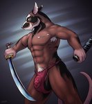 abs anthro armpit_hair asian_clothing balls biceps big_balls big_bulge body_fur body_hair brown_balls bulge clothed clothing east_asian_clothing facial_hair fundoshi genitals goatee japanese_clothing male mature_anthro mature_male melee_weapon muscular muscular_anthro muscular_male obliques pecs pubes side_balls solo sword topless triceps underwear weapon corrsk teenage_mutant_ninja_turtles teenage_mutant_ninja_turtles_(2012) master_splinter mammal murid murine rat rodent 2020 hi_res