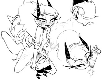 2_horns 4_fingers anthro areola belly_lick bite biting_lip biting_own_lip black_text blush bodily_fluids bottomless bottomless_anthro bottomless_female bottomwear breasts breath bulge choker clothed clothed_female clothed_humanoid clothed_male clothed_sex clothing cunnilingus duo entwined_tails erection erection_under_clothing eyebrows eyelashes facesitting female female_humanoid fingers foreskin genital_fluids genitals glans hair half-closed_eyes handjob heart_symbol horn humanoid_genitalia humanoid_on_humanoid humanoid_penis humanoid_vulva intraspecies jewelry kiss_mark kiss_mark_on_penis kneeling licking lipstick_on_penis lipstick_ring long_eyelashes long_hair looking_down lying male male/female male_humanoid markings moan mole_(marking) narrowed_eyes navel necklace nipples not_furry on_back open_clothing open_shirt open_topwear oral palming pants partially_retracted_foreskin penile penis ponytail pubes rolled_up_sleeves self_bite sex shirt sitting_on_another small_breasts spade_tail striped_horn stripes tail tail_coil teeth text thick_eyelashes tongue tooth_gap topwear vaginal vaginal_fluids vaginal_fluids_on_face vulva potatonebula hellaverse helluva_boss millie_(helluva_boss) moxxie_(helluva_boss) demon demon_humanoid humanoid imp 2026 english_text greyscale monochrome signature