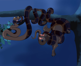 2_penises animal_genitalia animal_penis bdsm bodily_fluids bondage bound brown_body brown_fur coiling cum cum_on_face duo fellatio female feral feral_on_feral fur genital_fluids genitals hemipenes male male/female multi_genitalia multi_penis oral penile penis sex treetop strykertv the_jungle_book kaa_(jungle_book) raksha_(jungle_book) canid canine canis mammal python reptile scalie snake wolf hi_res