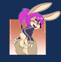 anthro anus buckteeth clothing femboy fishnet_clothing male solo teeth conditional_dnp pantyranger panty_(pantyranger) lagomorph leporid mammal rabbit absurd_res alpha_channel hi_res