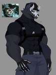 2_horns abs anthro barazoku biceps big_muscles biped bodily_fluids bone curved_horn drooling horn male muscular muscular_anthro muscular_male pecs saliva skull skull_head solo standing klaus_bloodstein activision call_of_duty simon_riley canid canine canis mammal wolf 2024 3:4 absurd_res hi_res