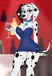 alcohol anthro bar beverage breasts cleavage clothed clothing collar container cup dress drinking_glass female fur glass glass_container glass_cup markings mature_female seductive smile solo spots spotted_body tail white_body white_fur wine wine_glass dragonboy618 101_dalmatian_street 101_dalmatians disney delilah_(101_dalmatians) canid canine canis dalmatian domestic_dog mammal digital_media_(artwork) hi_res