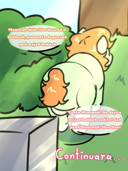 cage crotch_breasts day dialogue eyelashes female female_feral feral green_body hair orange_hair orange_tail outside quadruped rear_view standing tail text to_be_continued giggle_fluffy's fluffy_pony fluffy_pony_(species) mammal 3:4 comic digital_media_(artwork) hi_res spanish_description spanish_text translated translated_description