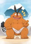 anthro balls blush bulge genitals kemono male moobs navel nipples orange_body penis sitting slightly_chubby smile solo towel takataka nintendo pokemon generation_5_pokemon pignite pokemon_(species) 2024 hi_res