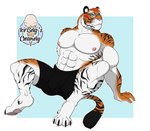 abs anthro blush bulge claws clothed clothing detailed_bulge eyewear glasses leaning leaning_backward male muscular muscular_male nipples partially_clothed pecs sitting solo striped_body stripes underwear 1ceberg felid mammal pantherine tiger absurd_res hi_res