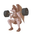 abs anthro barbell barbell_squats clothed clothing crossgender exercise eye_scar facial_scar feathered_wings feathers female hair long_hair mtf_crossgender muscular muscular_anthro muscular_female navel plantigrade scar simple_background solo squats squatting_position weightlifting weights white_background wings workout protonmono cavemanon_studios snoot_game ripley_(snoot_game) dinosaur prehistoric_species pterodactylus pterosaur reptile scalie absurd_res hi_res monochrome sketch