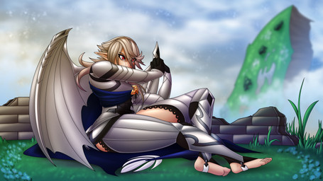 armor bodily_fluids cape clothing crying flower grass legwear male plant red_eyes solo stirrup_legwear tail tears thigh_highs wings ahegarou fallen_angel_(painting) fire_emblem fire_emblem_fates fire_emblem_heroes nintendo corrin_(fire_emblem) corrin_(fire_emblem)_(male) human humanoid mammal 16:9 absurd_res hi_res inspired_by_formal_art widescreen