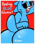 anthro blue_body blue_fur butt female fur holidays looking_at_viewer looking_back mature_anthro mature_female nude open_mouth presenting presenting_hindquarters rear_view red_background simple_background solo text whiskers skadog cartoon_network the_amazing_world_of_gumball valentine's_day nicole_watterson domestic_cat felid feline felis mammal 2018 4:5 digital_media_(artwork) english_text hi_res