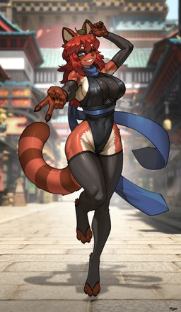 4_toes 5_fingers anthro biped breasts brown_body brown_fur brown_tail clothed clothed_anthro clothed_female clothing countershade_torso countershading feet female fingers front_view fur hair looking_at_viewer navel red_hair smile solo standing tail toes pgm300 canid canine mammal raccoon_dog tanuki 2025 absurd_res digital_drawing_(artwork) digital_media_(artwork) hi_res