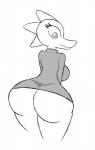 anthro big_butt bottomless breasts butt clothed clothing eyelashes female looking_down non-mammal_breasts solo tailless carnivorousvixen night_in_the_woods bea_santello alligator alligatorid crocodile crocodilian reptile scalie monochrome