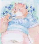 anthro belly clothing dessert food ice_cream kemono male midriff navel obese obese_anthro obese_male outie_navel overweight overweight_anthro overweight_male shirt solo topwear star_parlor lifewonders tokyo_afterschool_summoners jambavan_(tas) bear mammal hi_res traditional_media_(artwork)