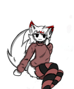 anthro clothing ears_up femboy fur male multicolored_body simple_background solo tail white_body white_fur fochii tamiko_saury 5:6
