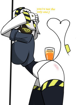 anthro big_breasts breasts female juice looking_at_viewer love machine pose solo solo_focus solo_in_panel text thick_thighs pace-maker glitch_productions murder_drones v_(murder_drones) robot robot_anthro pinup
