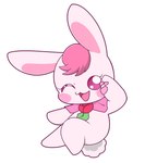 anthro female flower fluffy fluffy_tail fur hair monotone_body monotone_fur paws pink_body pink_fur pink_hair plant ribbons solo tail todozarashi healin'_good_precure pretty_cure rabirin_(healin'_good_precure) rabirin_(precure) lagomorph leporid mammal rabbit