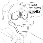 anthro beak bow_tie despair humor male sailor_hat solo text jaspydunx disney donald_duck anatid anseriform avian bird duck 1:1 english_text hi_res monochrome sketch