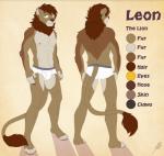 anthro barefoot biped briefs bulge clothed clothing feet male oletobyboy solo text tighty_whities topless underwear white_briefs white_clothing white_underwear gothwolf leon_(oletobyboy) felid lion mammal pantherine character_name english_text model_sheet