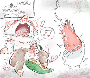 3_fingers 3_toes :3 ambiguous_fluids animal_genitalia animal_penis balls blush blush_lines blushing_profusely bodily_fluids body_blush brown_body cum ear_blush ear_tuft ejaculation eyes_closed facial_piercing feet feral fingers genital_fluids genitals handjob happy heart_symbol horn male masturbation nails nose_piercing open_mouth penile penile_masturbation penis penis_blush piercing pink_penis reptile_tail saliva saliva_on_tongue sex shaking sitting sitting_on_ground sitting_on_tail solo speech_bubble spread_legs spreading tail toes tongue trembling tuft unusual_anatomy unusual_tail vein veiny_penis white_balls white_body craoluck chiikawa anoko_(chiikawa) reptile scalie hi_res
