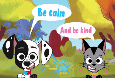 black_body black_ears black_fur black_nose black_paws blue_collar collar duo female feral fur grey_body grey_fur heterochromatic_ears male multicolored_body multicolored_fur pink_inner_ear red_collar speech_bubble spots two_tone_body two_tone_collar two_tone_fur whiskers white_spots phrontisteryart 101_dalmatian_street 101_dalmatians disney deepak_(101_dalmatians) deidra_(fan_character) canid canine canis dalmatian domestic_cat domestic_dog felid feline felis mammal animated