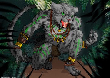 abs anthro biped bodypaint bulge claws detailed_bulge forest hissing hunter hunting jungle male male_anthro markings muscular muscular_anthro muscular_male plant pose solo stalking tree tribal tribal_markings ych_(diegetic) furryscorpion90 zeis_montero felid feline leopard mammal pantherine werecat werecreature werefelid werefeline hi_res