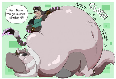 anthro belly big_belly green_background huge_belly lying male on_back overweight overweight_anthro overweight_male rumbling_stomach simple_background solo speech_bubble text flamingtiger98 torkumatigburr bongo_(fatsomon) torkuma_tigburr bear canid canine canis felid hybrid mammal pantherine tiger wolf english_text hi_res